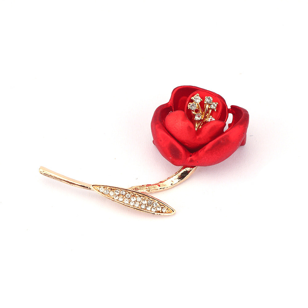 Wholesale Red rose inspired pearl studded diamond brooch