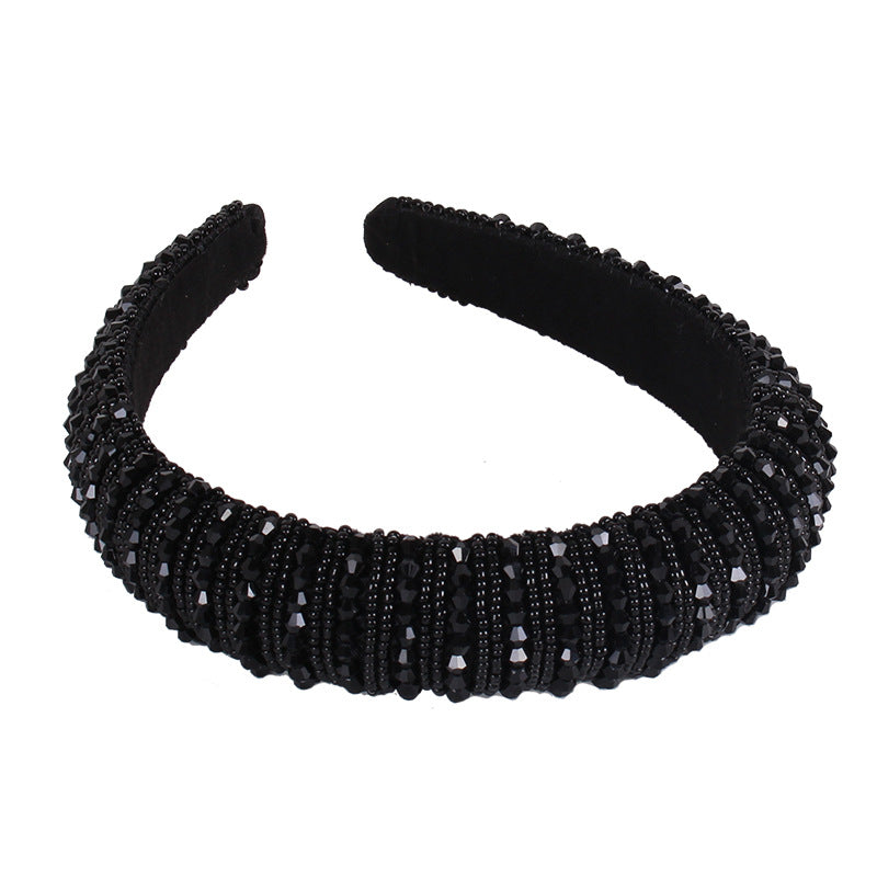 Wholesale Thick Sponge Pressed Hair Beaded Fabric Crystal Headband