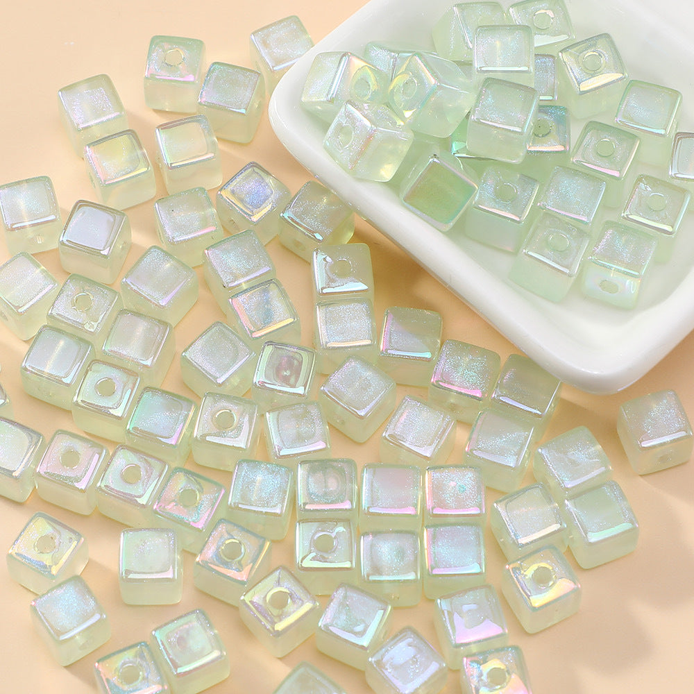 Wholesale 10pcs Jelly Color Fantasy Acrylic Cubes Sprinkled with Gold Fine Glitter Beads