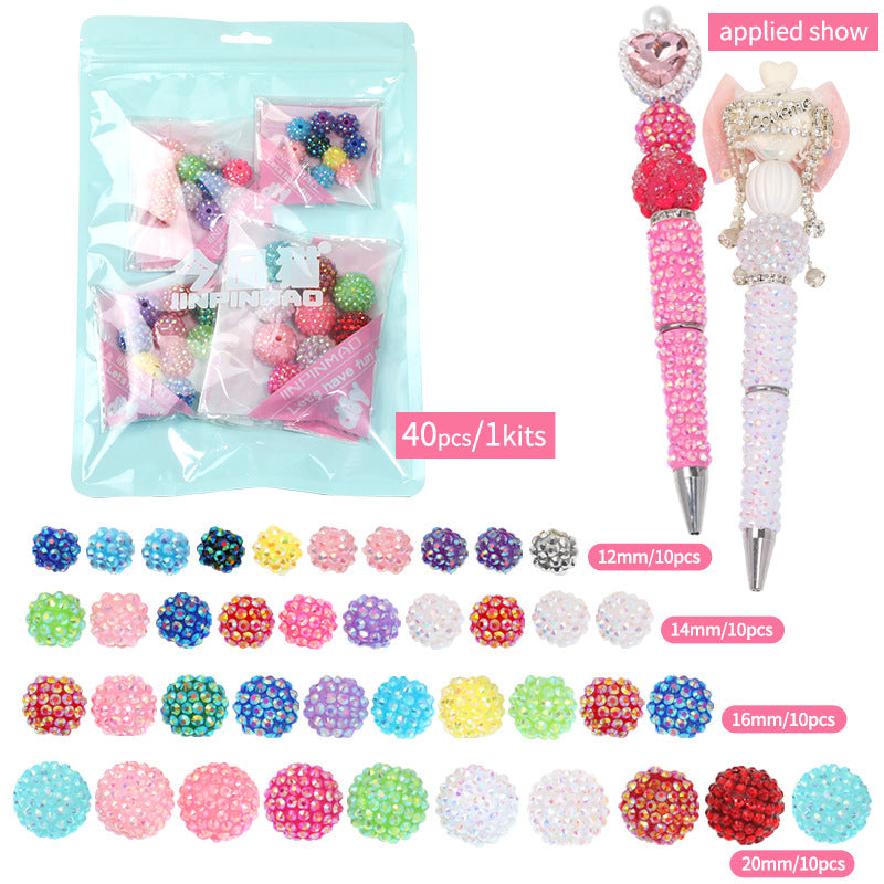 Wholesale Random 100pcs Colored diamond studded bead  Acrylic Beads