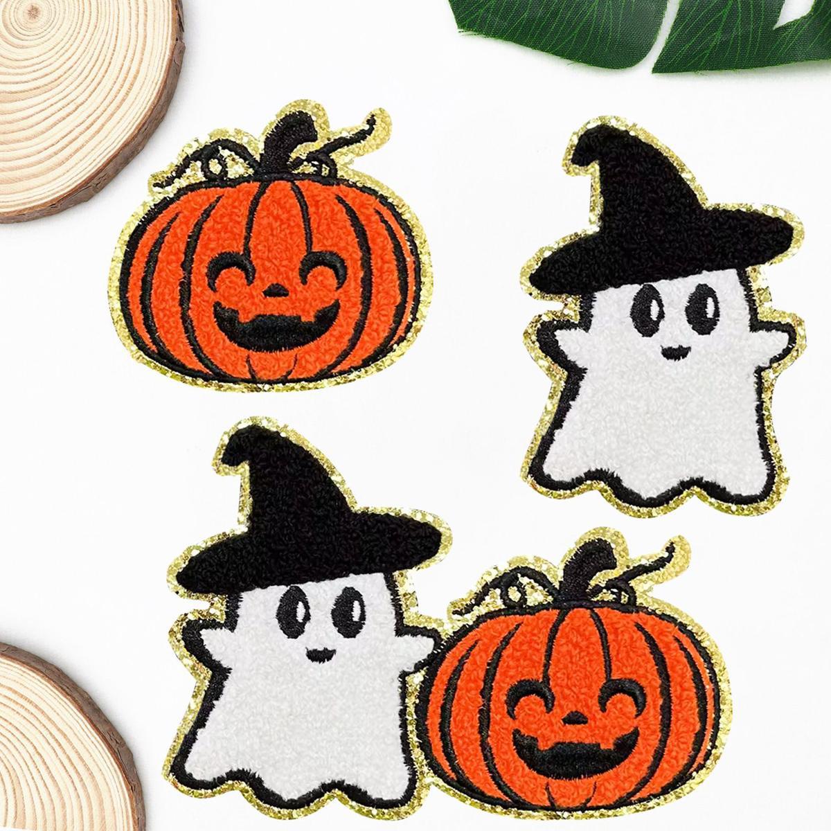 Wholesale Polyester Cotton Embroidered  Patches Witch Ghost Black Bat Design For Clothing And Towel Decoration