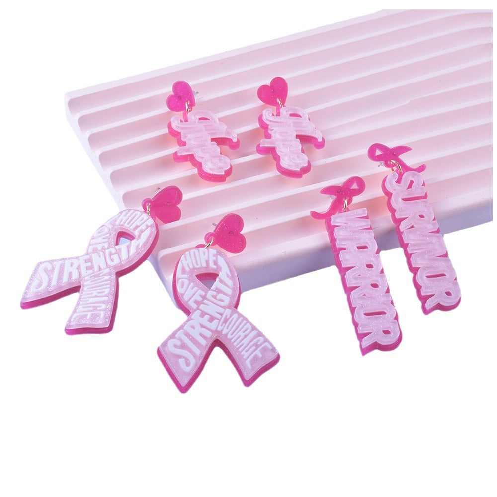 Wholesale Breast Health Pink Ribbon Acrylic Earrings