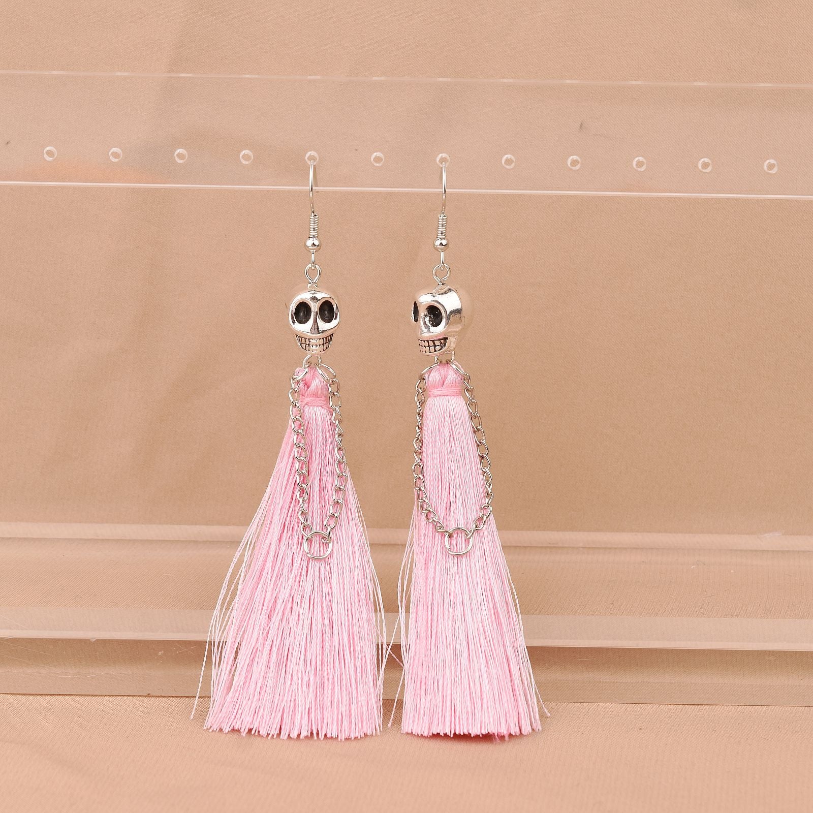 Wholesale Halloween Skull Tassel Multicolor Earrings