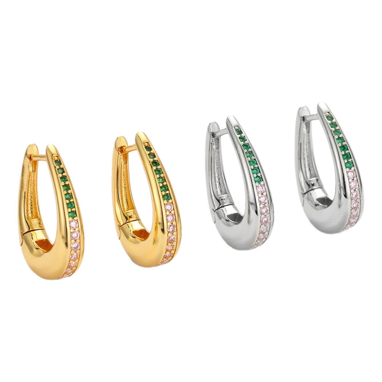 Wholesale Niche Zircon Slab Diamond U-Shaped French Teardrop Earrings