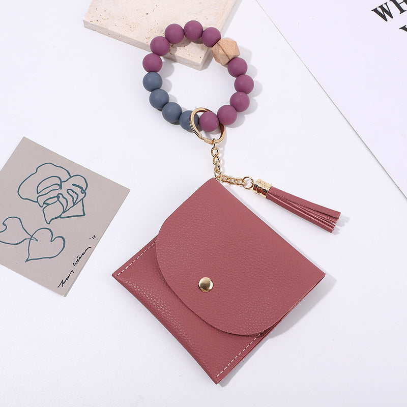 Wholesale Wooden bead card holder key ring bracelet ID card holder bracelet