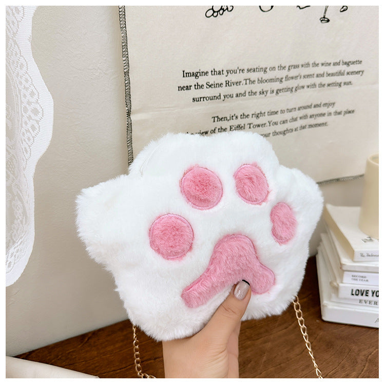 Wholesale Plush Bear Paw Chain Plush Shoulder Crossbody Bag