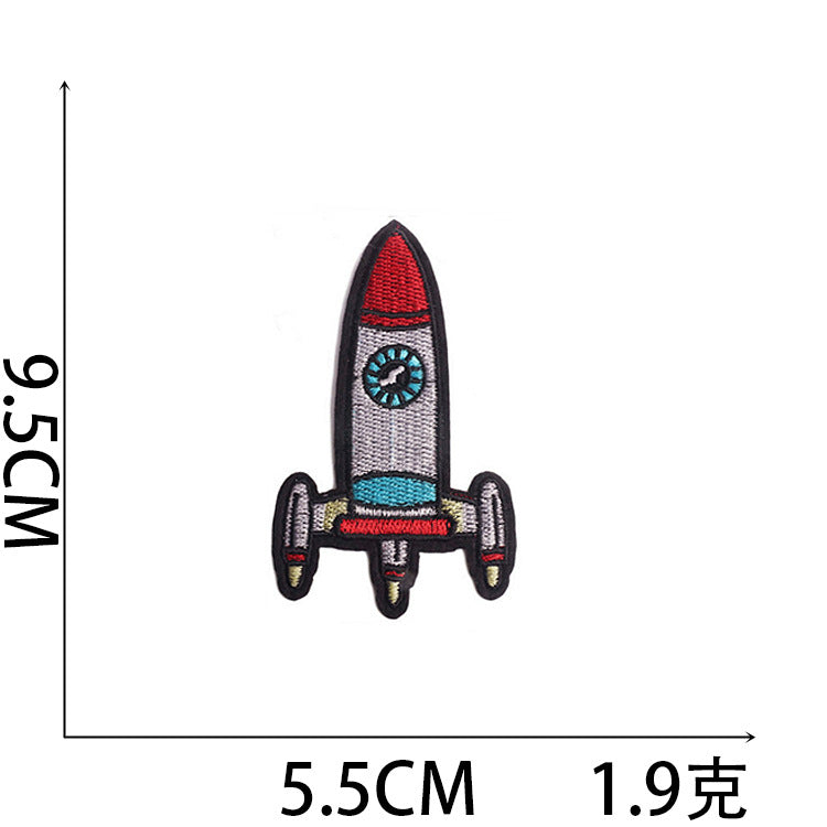Wholesale Trendy Cartoon Rocket Embroidery Patches Polyester Sew On Space Badge For Clothing DIY Craft
