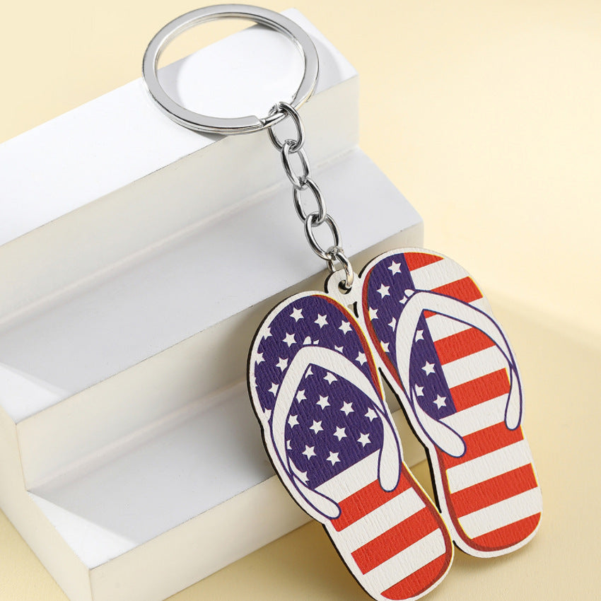 Día de la independencia al por mayor Flaja Americana Butterfly Eagle Wooden Keychain
