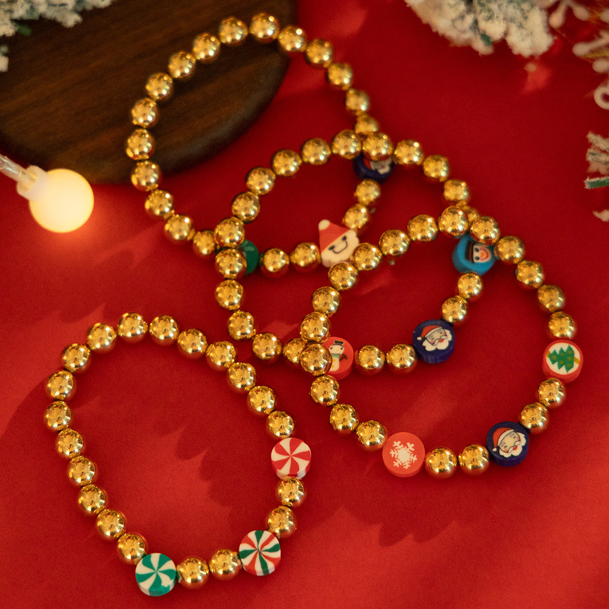 Wholesale Snowman and Deer Character Layered Bracelet Set