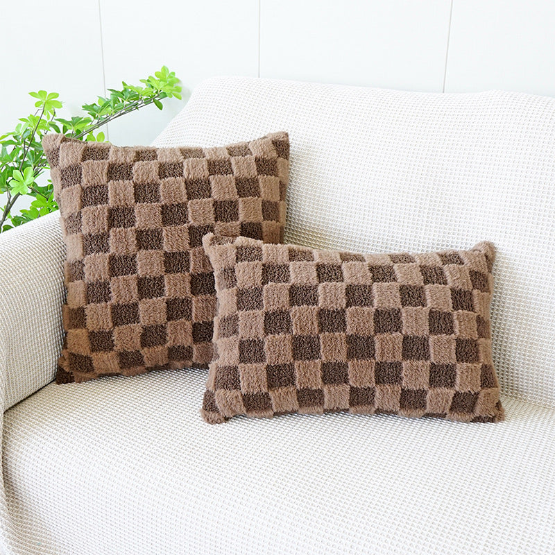 Wholesale Wool Jacquard Plaid Plush Pillowcase