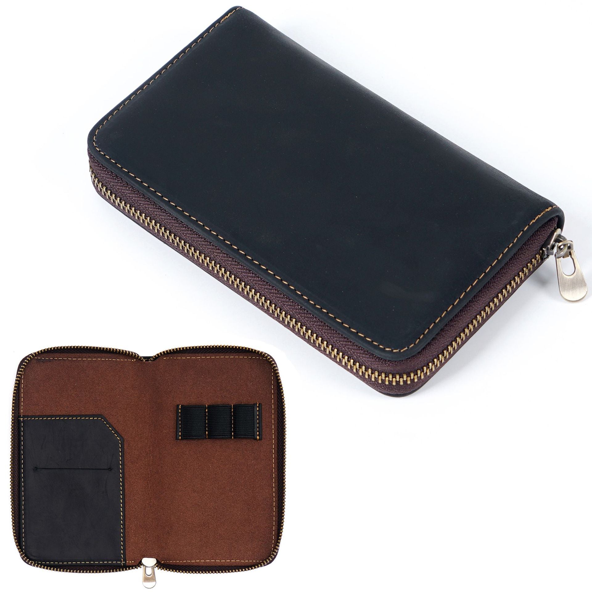 Wholesale Three-pack Zippered Cowhide Pencil Case