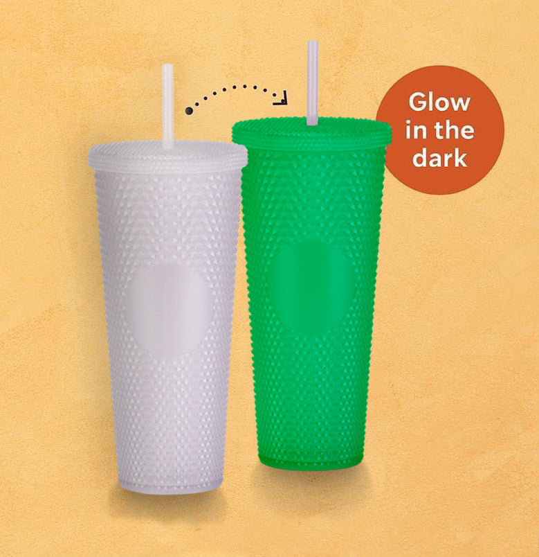 Wholesale Double-layer Plastic 710ml Durian Prick Hand Luminous Color Changing Rainbow Gradient Straw Cup