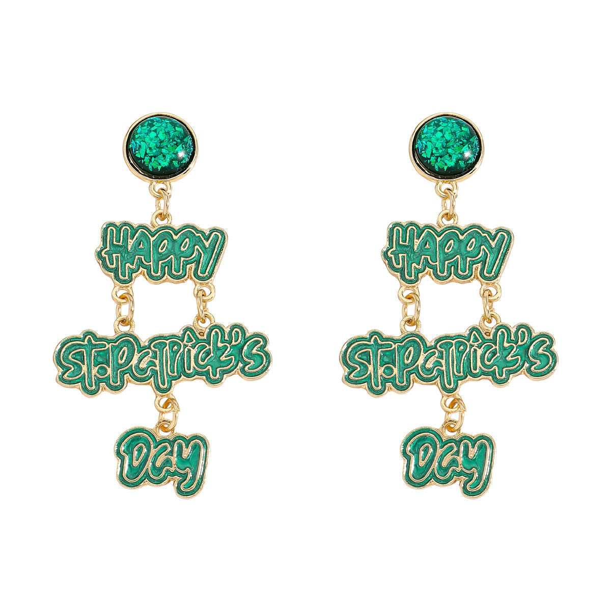 Wholesale St.  Patrick' s Day Green Letter  Blingbling Earrings