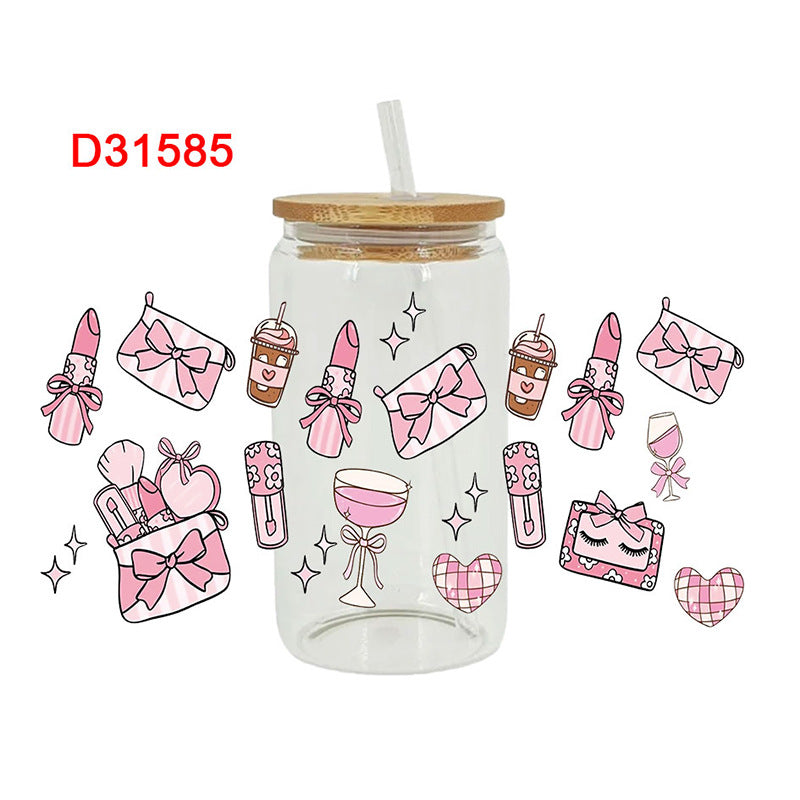 Wholesale Pink cosmetics shoes Mother's Day 16oz Cup UV DTF Wraps