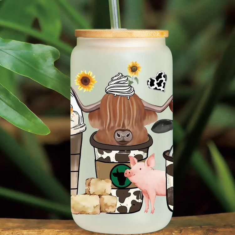 Wholesale Black and white cartoon calf  16oz Cup UV DTF Wraps