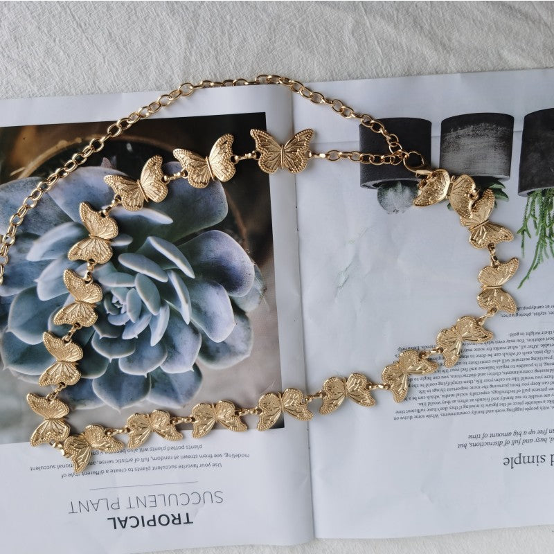 Wholesale Butterfly Daisy Metal Versatile Silver Waist Chain