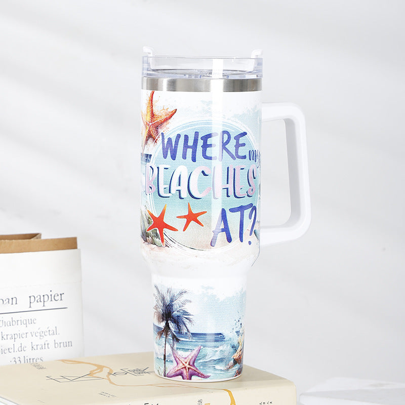 Wholesale 40oz Printed Handle Cup 1200ml Thick Spray Plastic Insulated Cup Tumbler Cup