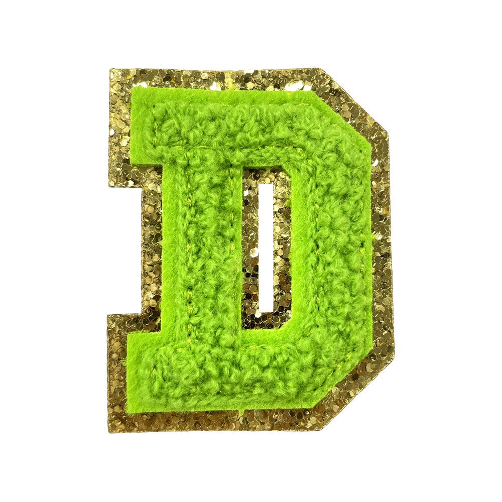 Wholesale Gold Glitter A Z Letter Patches Towel Embroidery Appliques Self Adhesive For Coats Stylish DIY Fashion Accessory