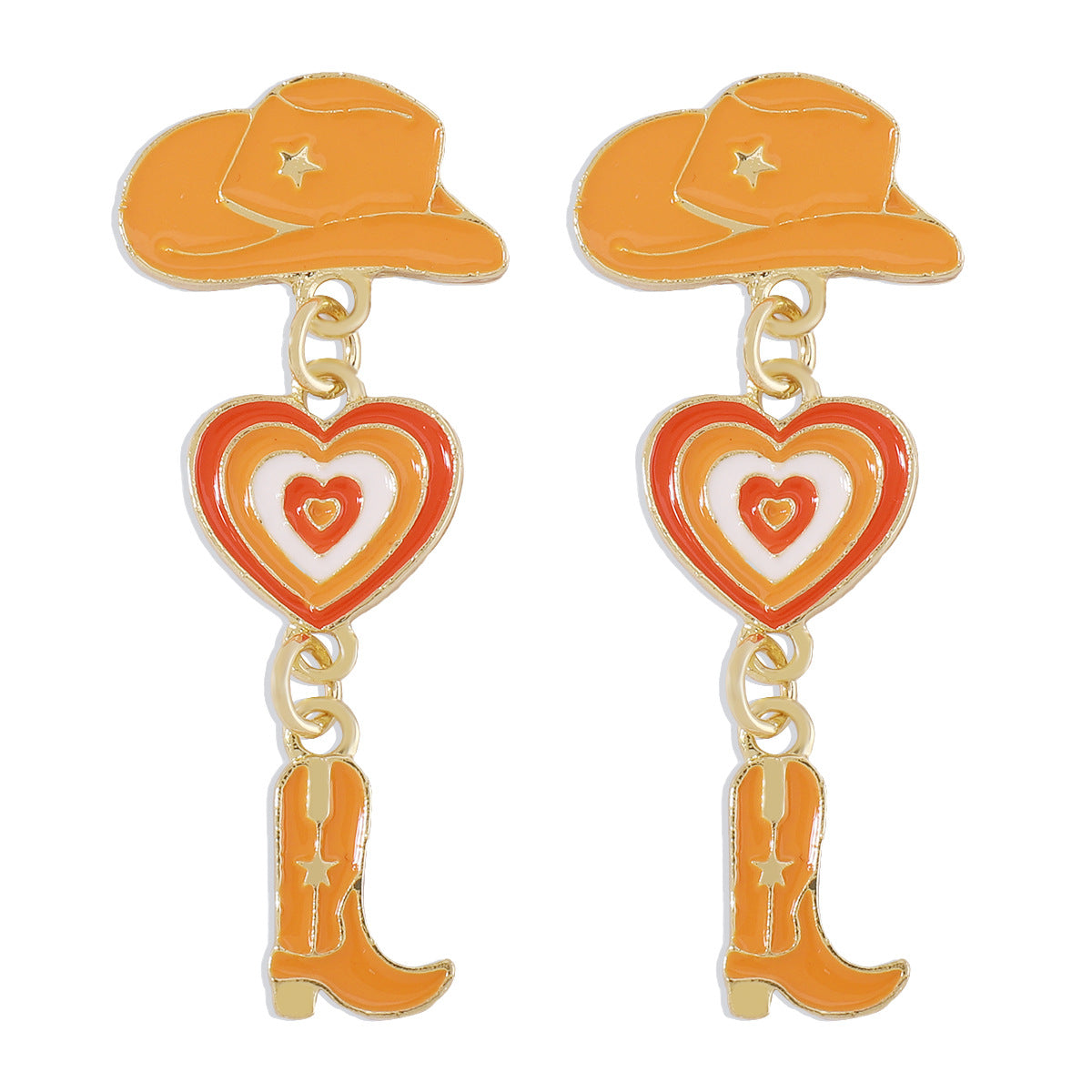 Wholesale Western Cowboy Style Hat Heart Cowboy Boots Oil Drop Earrings