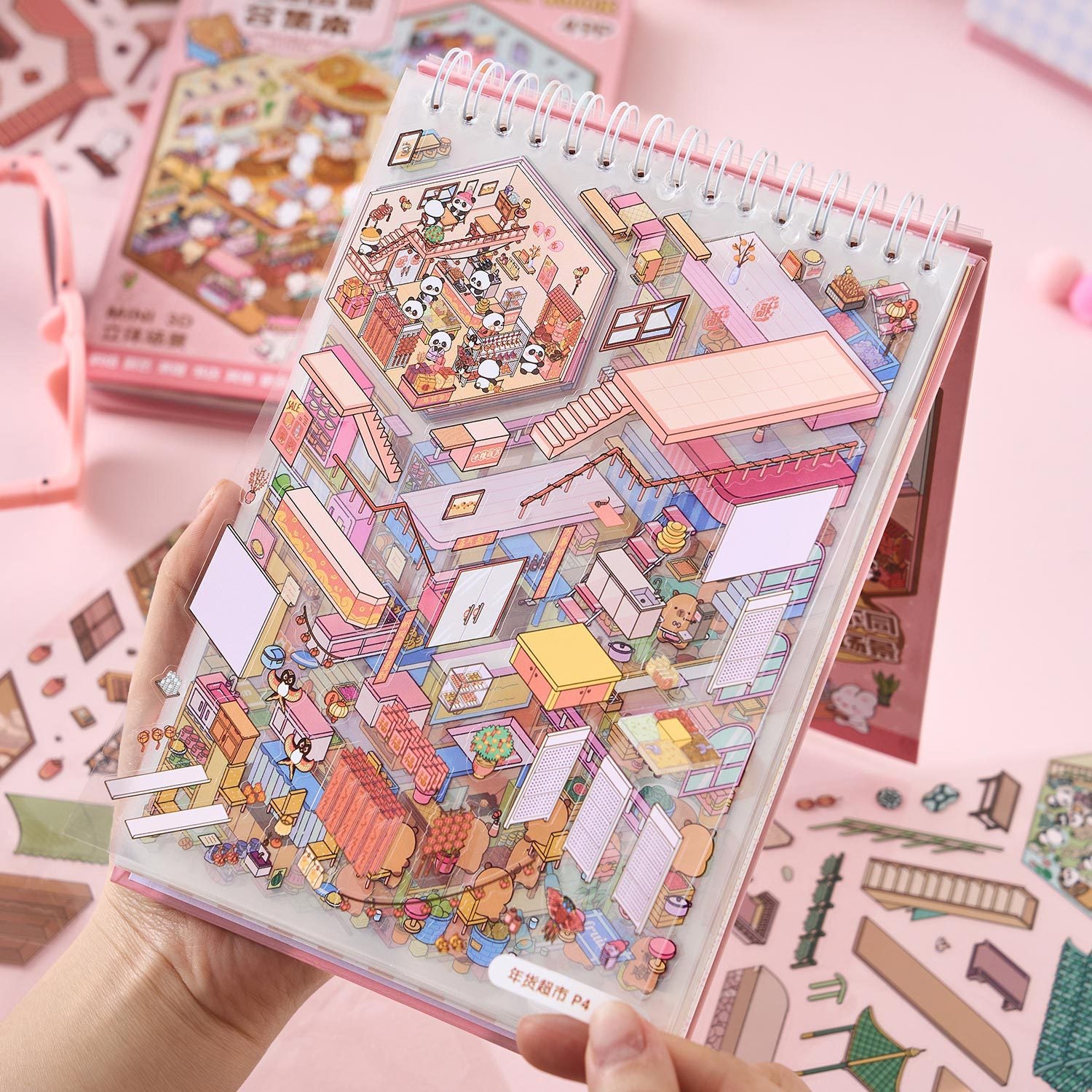 Wholesale Zaomo miniature scene sticker book Sunshine Town 3D cartoon house