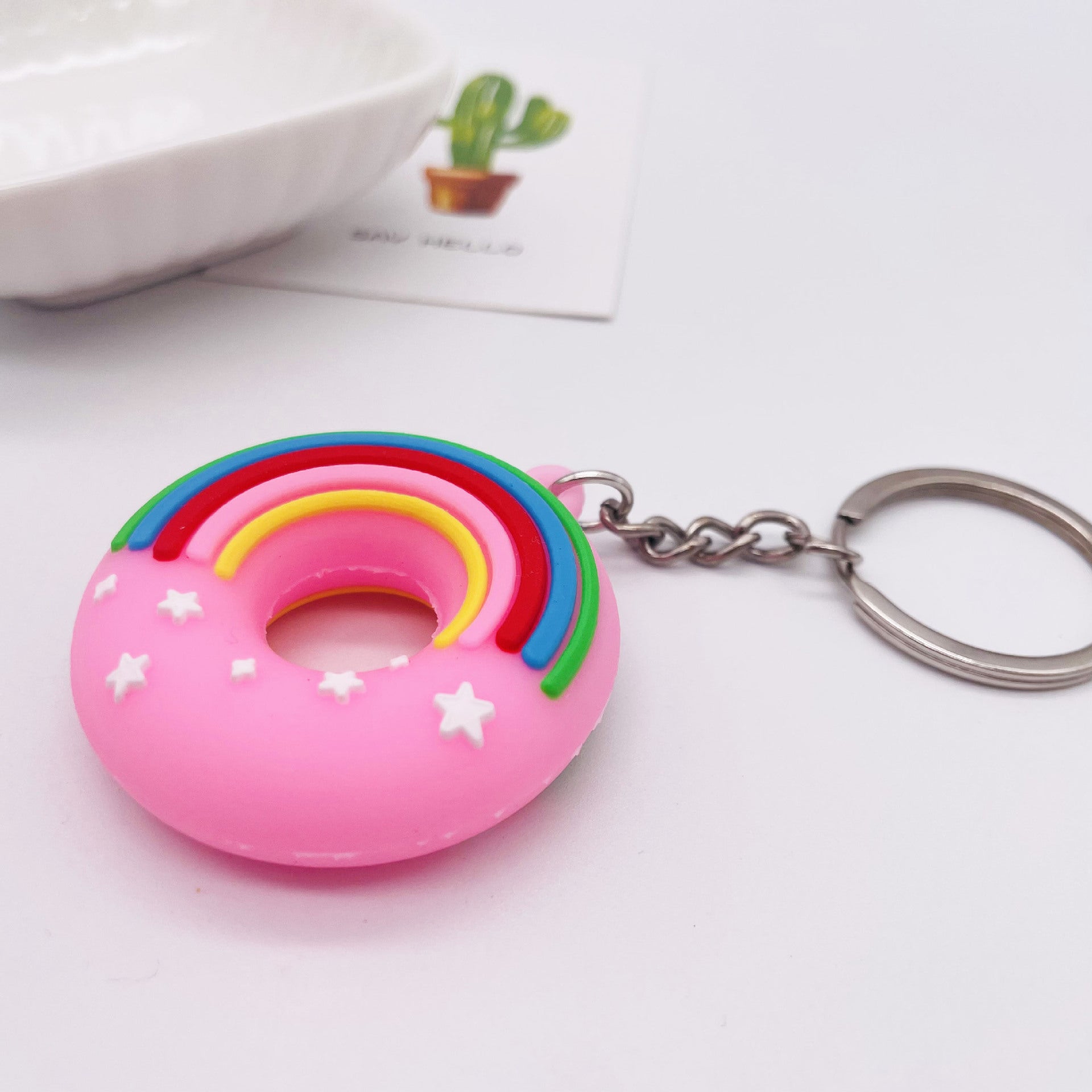 Wholesale PVC Cartoon Rainbow Donut Keychain