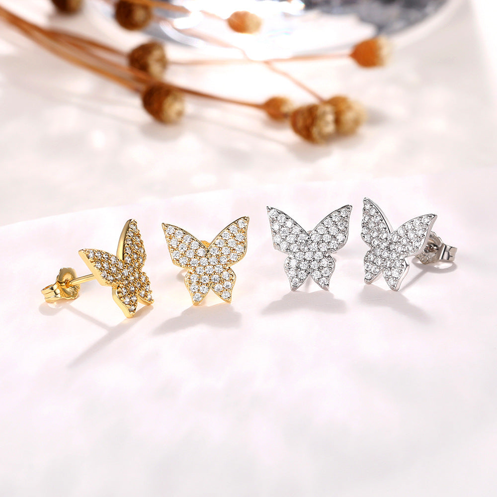 Wholesale Copper Micropaved Zircon Butterfly Earrings