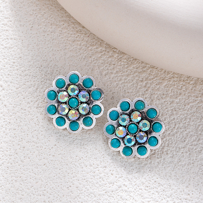 Wholesale Bohemian style turquoise flower earrings