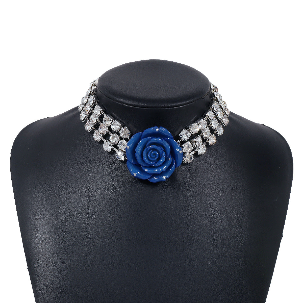 Wholesale Exaggerated Multi-row Diamond-studded Three-dimensional Rose Necklace
