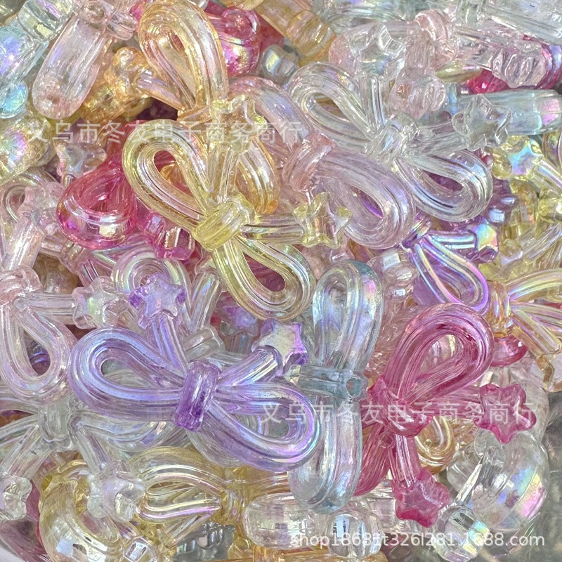 Wholesale 50pcs 34mm transparent rainbow color plated star bow acrylic beads