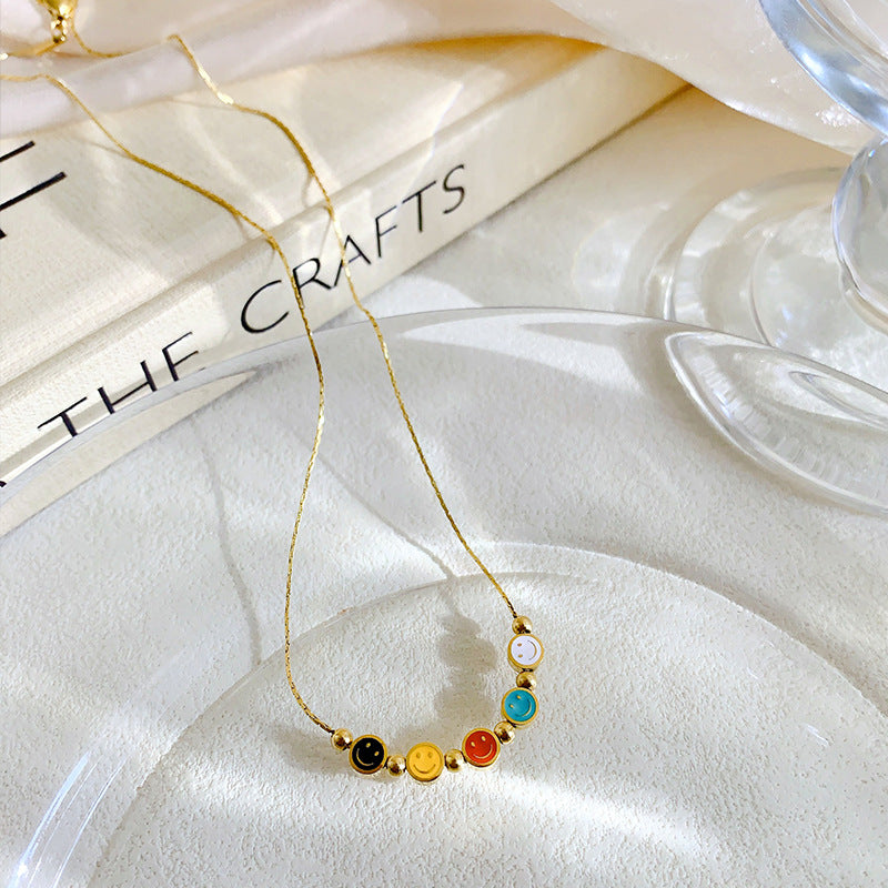 Wholesale Colorful Smiley Oil Dripping Titanium Steel Necklace