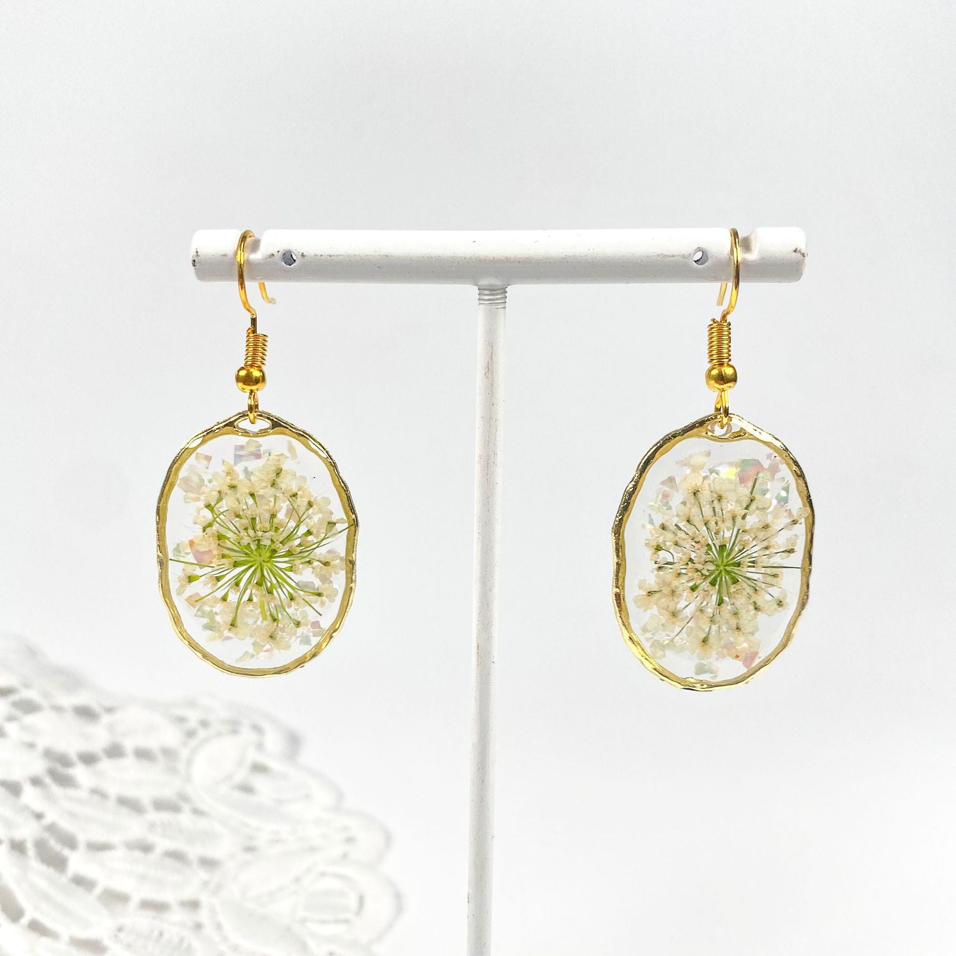 Wholesale 6pcs S925 Sterling Silver Resin Dried Flower Ear Hooks