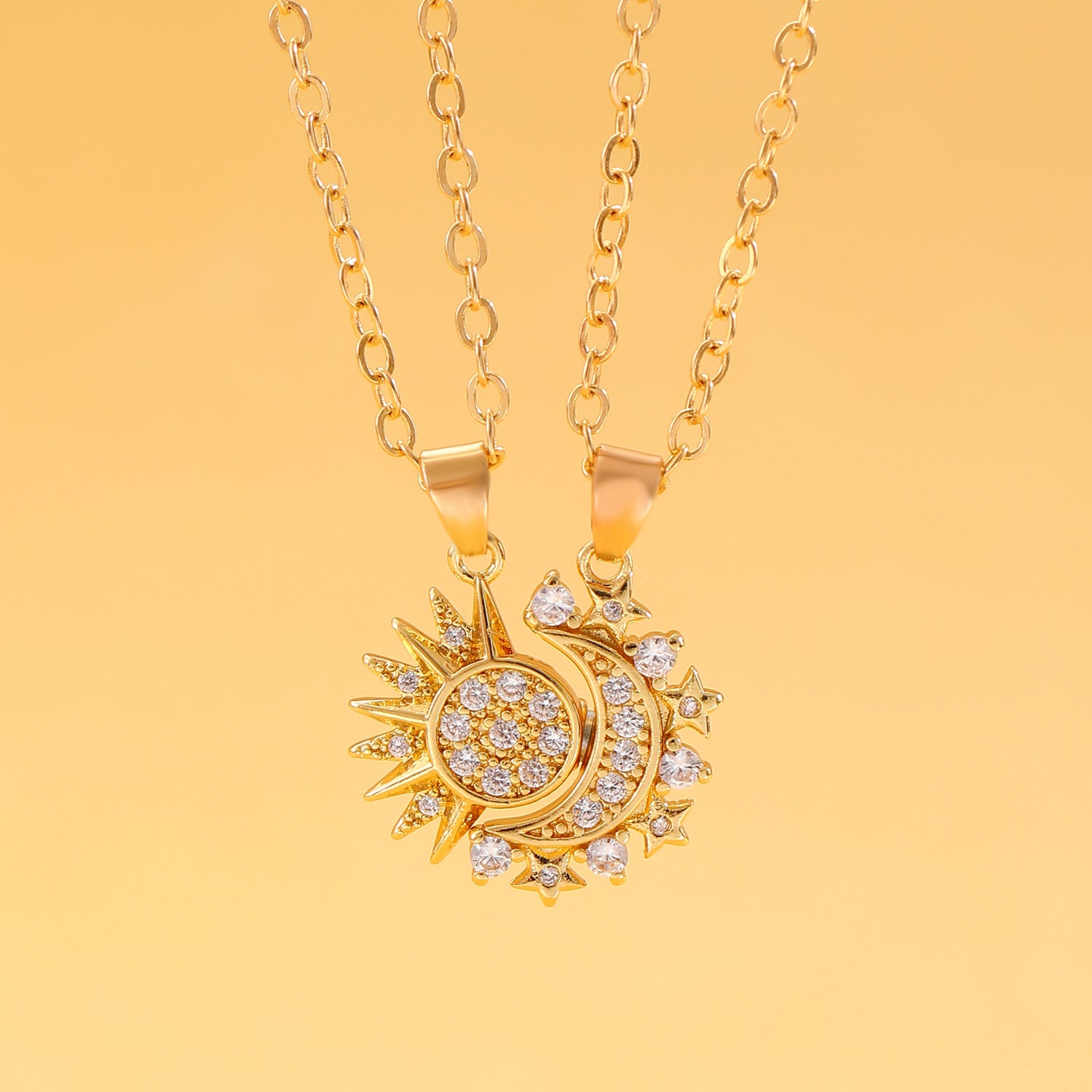 Wholesale Magnetic Sun Moon Lovers Copper Necklace Set