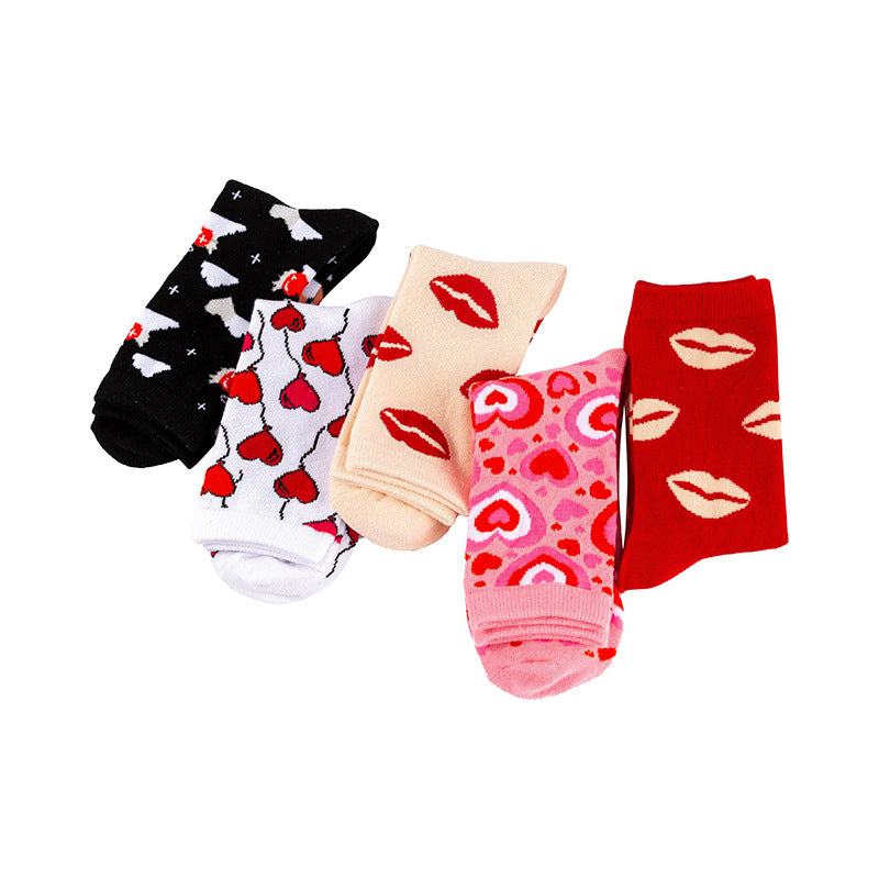 Wholesale Knitted jacquard cotton spring and autumn Valentine's Day series love heart middle tube women's socks