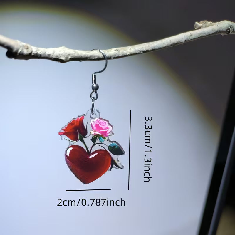 Wholesale Love Rose Acrylic Valentine' s Day Earrings