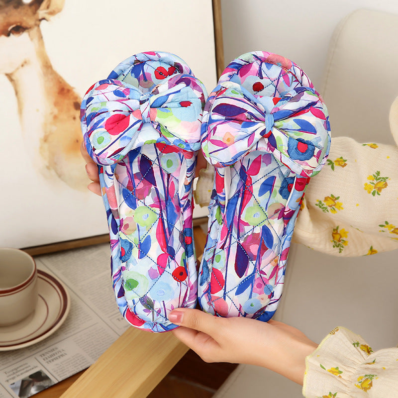 Wholesale Flower Thickened Fabric Slippers Indoor Quiet Soft Bottom Non-slip Slippers