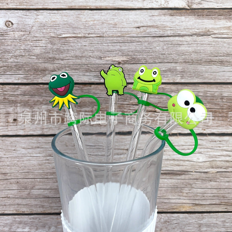 Wholesale 10 pcs Cartoon frog series straw cover straw cap silicone dust plug