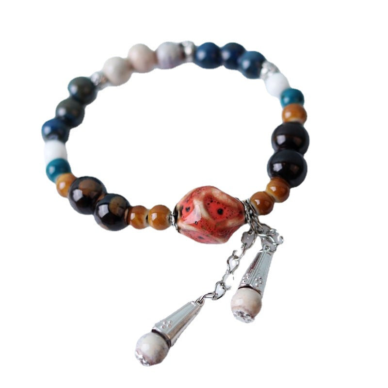 Wholesale Alloy Pendant Single Circle Ceramic Beading Bracelet