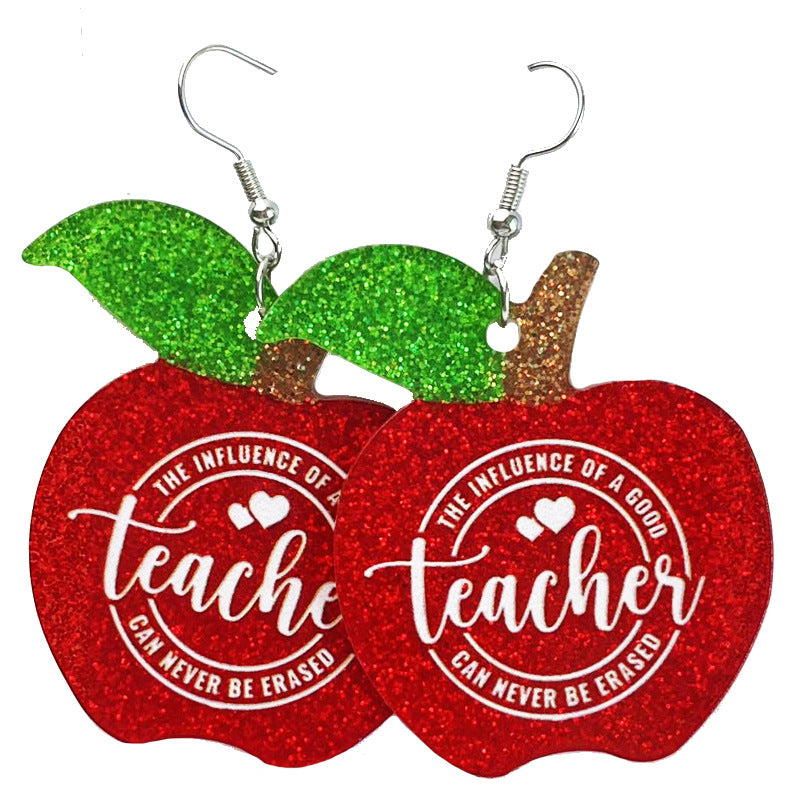 Wholesale 2 Pair/Pack Glitter Sparkling Big Apple Teacher Earrings