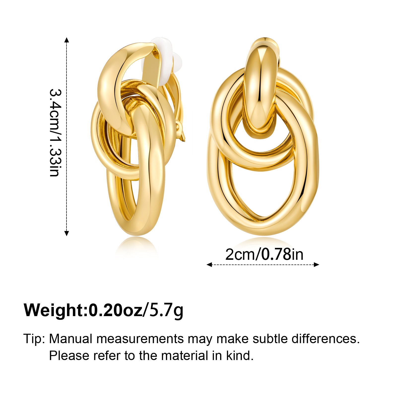 Wholesale Copper gold-plated double round two ring interlocking earrings