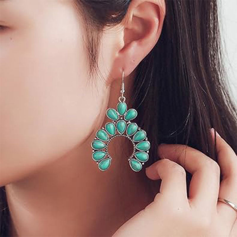 Wholesale Horseshoe fan-shaped acrylic turquoise earrings