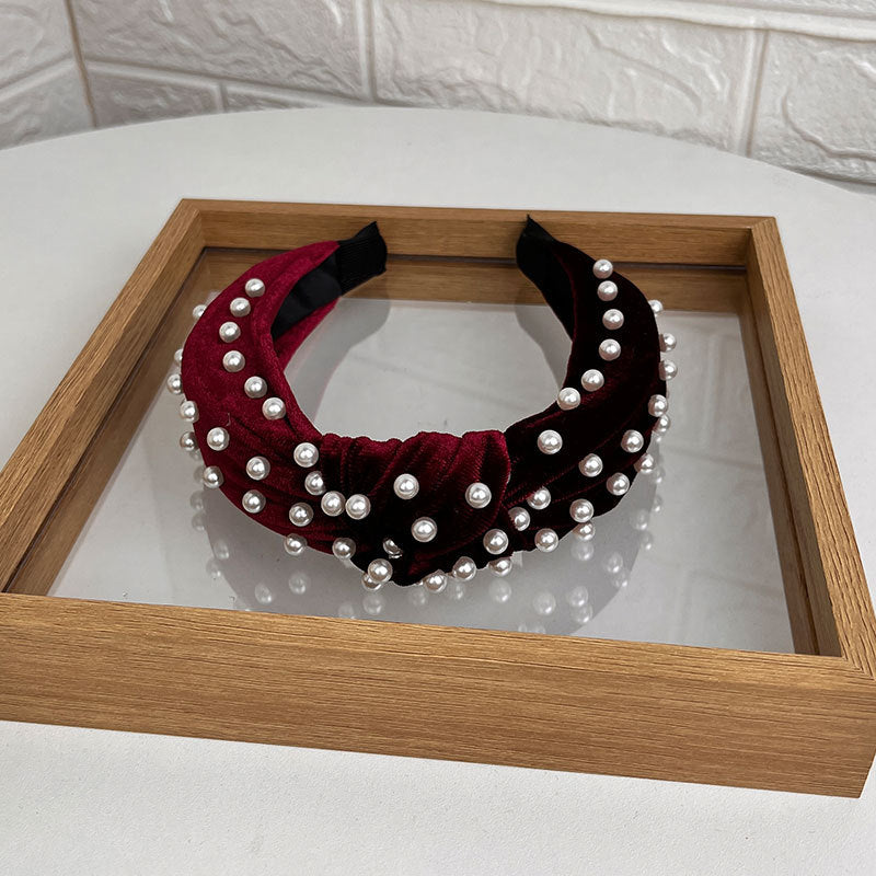 Wholesale Gold Velvet Fabric Beaded Knotted Headband