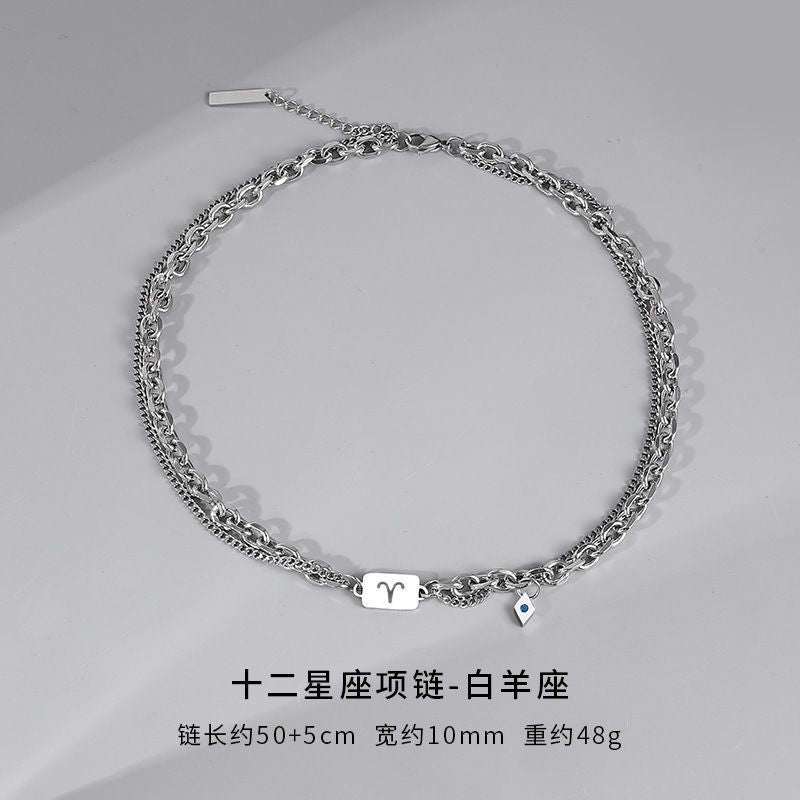 Wholesale Twelve Constellation Necklace  Titanium Steel Color-free Double-layer Chain Bracelet Combination