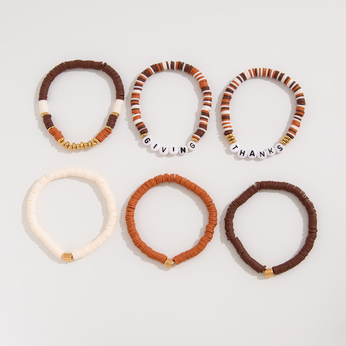 Wholesale Thanksgiving Maple Leaf Acrylic Clay Beaded Bracelet Set