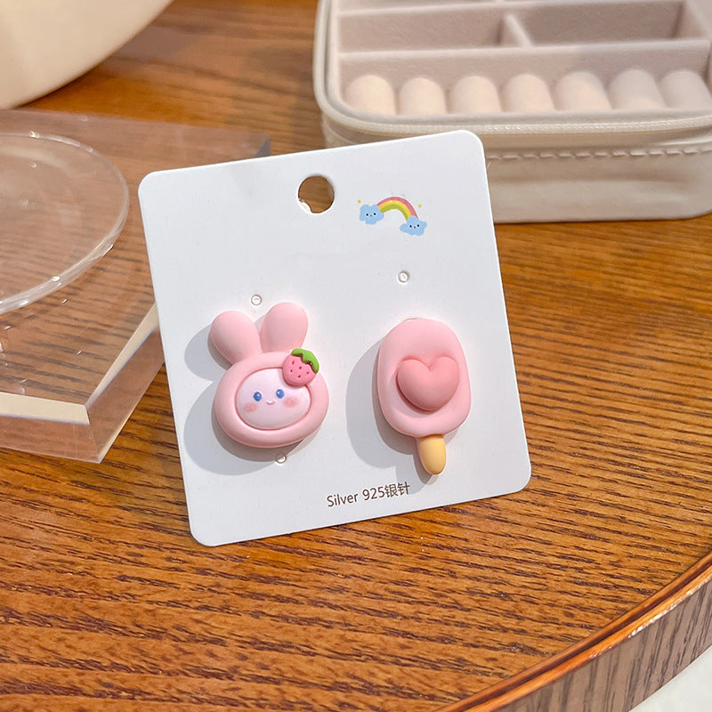 Wholesale Candy Color Rabbit Bear Ice Cream Match Color Strawberry Fruit Resin Earrings