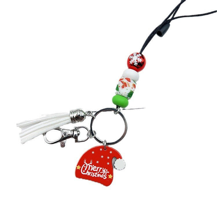 Wholesale Christmas Silicone Beaded Strap Keychain Split Strap Necklace