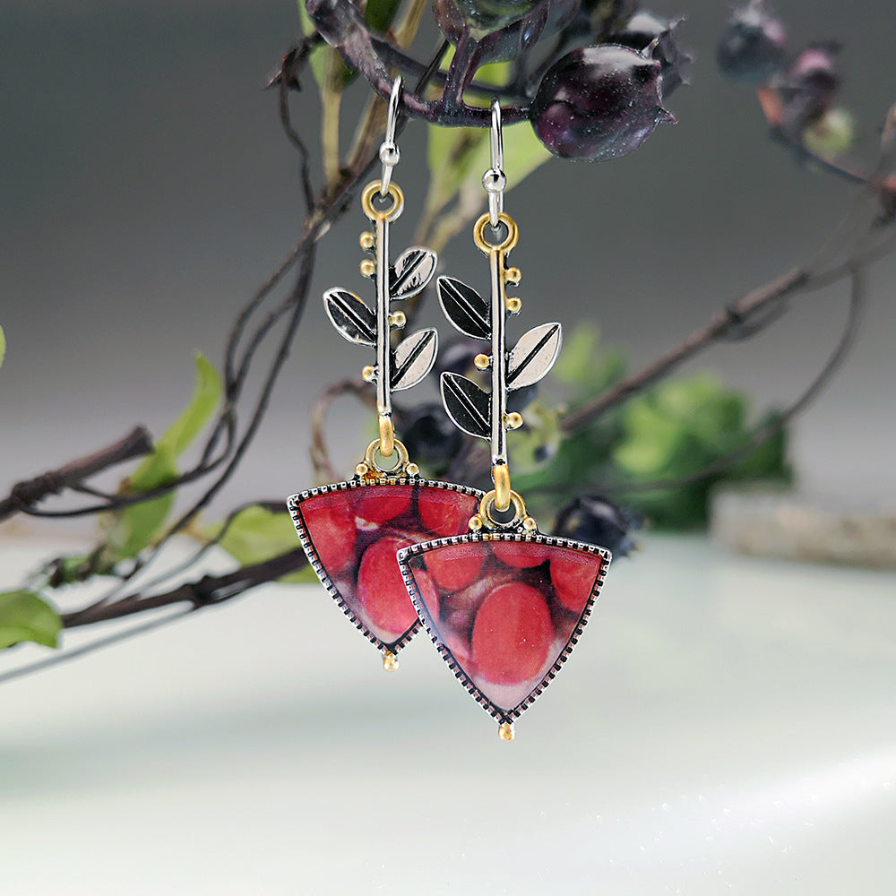 Pendientes de aleación de ópalo de triángulo de hoja al por mayor