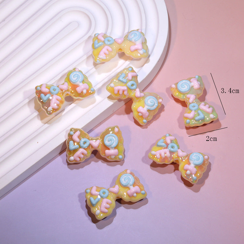 Wholesale Cute cartoon heavy oil double-sided hand-painted bow acrylic beads