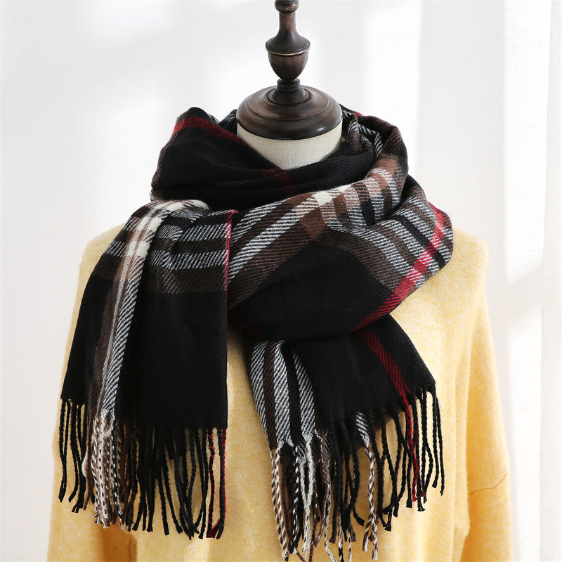 Wholesale Autumn and Winter Warm Imitation Cashmere Mid-length Plaid Scarf