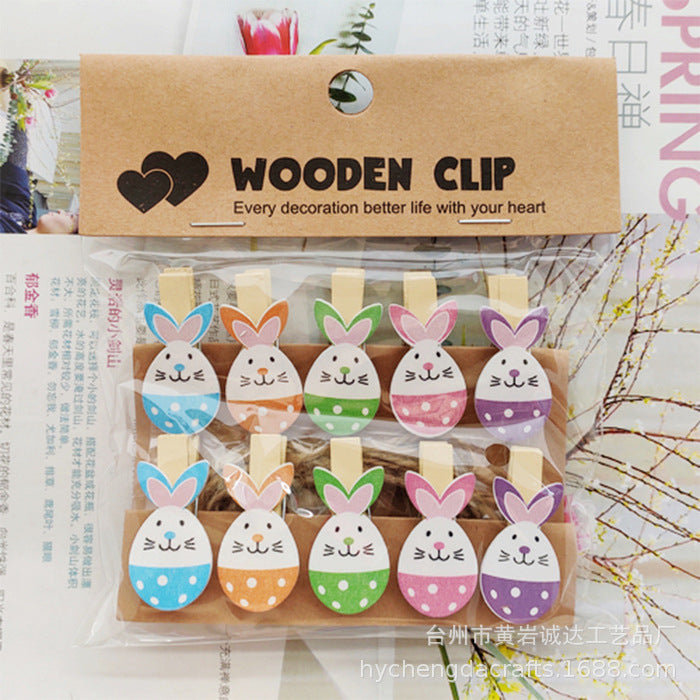 Wholesale Easter element collection cartoon rabbit clip hanging photo wall kindergarten flower shop card Easter egg small wooden clip