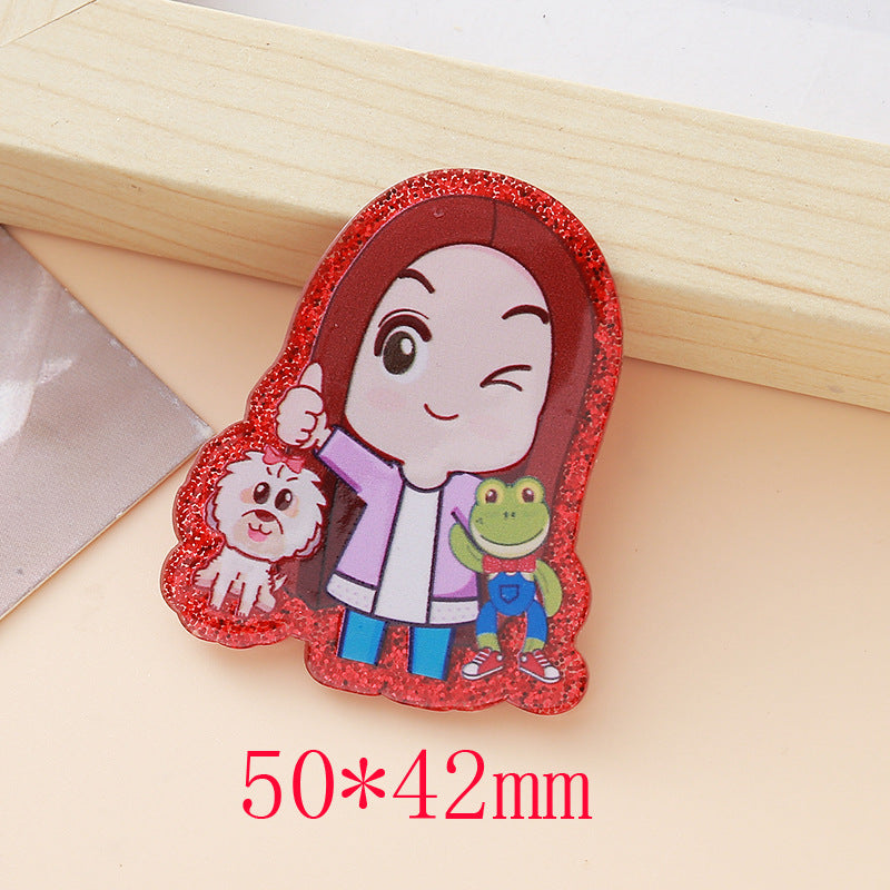 Wholesale 10pcs Glitter Cartoon Girl DIY Acrylic Smudges and Sequins